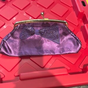 Purple Bow Accent Clasp Wallet Clutch